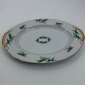 Harmony House Mandarin Oval Serving Platter 11.5" White Bamboo Gold Trim Vintage